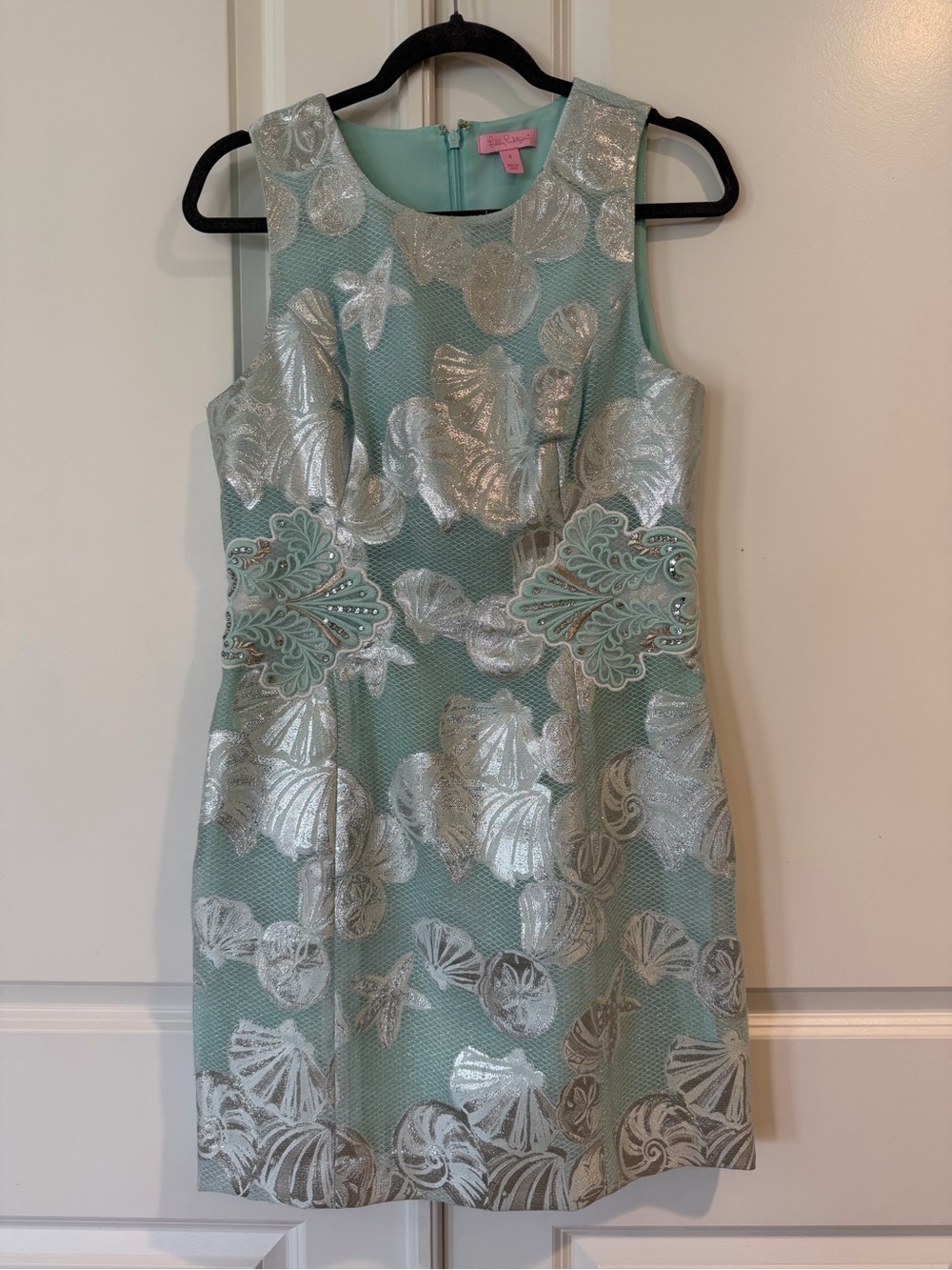 Lilly Pulitzer Seasalt Tint Metallic Shell-Embroidered Mila Shift Dress